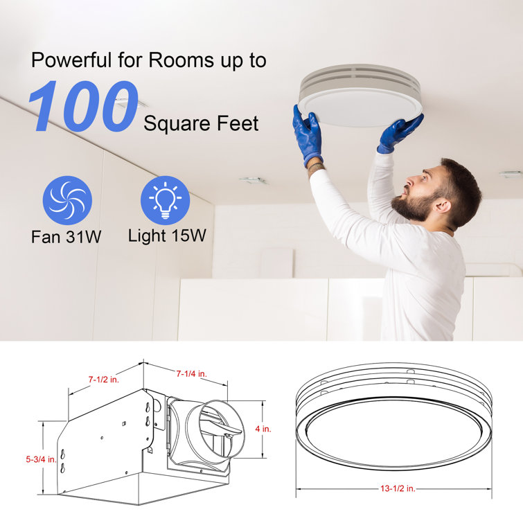 White Round Ceiling Mount Bathroom Exhaust Fan with LED Light