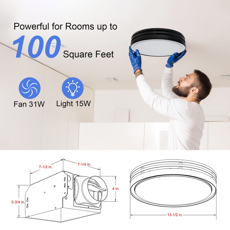 Matte Black Round Bathroom Exhaust Fan with Dimmable LED Light