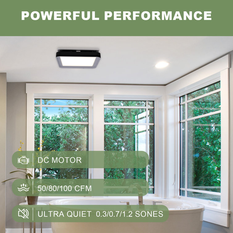 Matte Black 100 CFM Bathroom Exhaust Fan with Adjustable LED Light