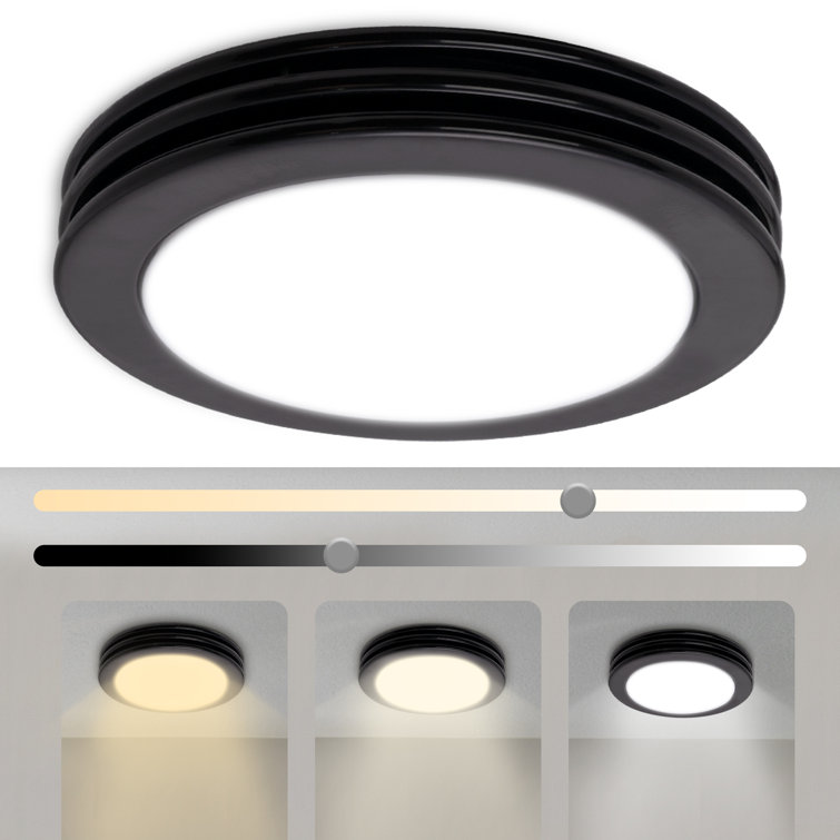 Matte Black Round Bathroom Exhaust Fan with Dimmable LED Light