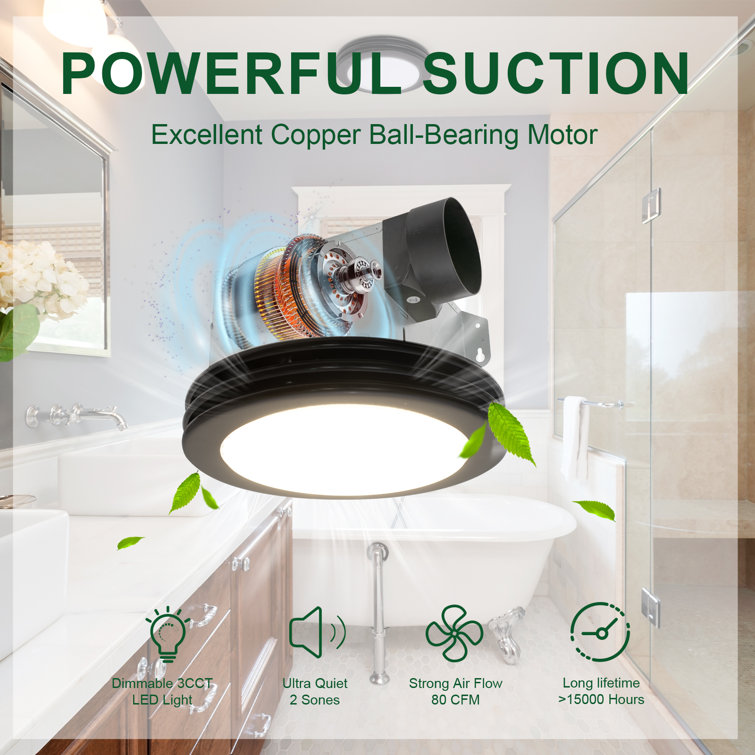 Matte Black Round Bathroom Exhaust Fan with Dimmable LED Light