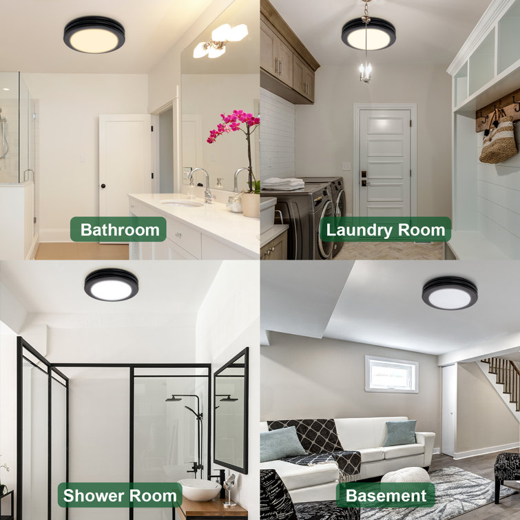 Matte Black Round Bathroom Exhaust Fan with Dimmable LED Light