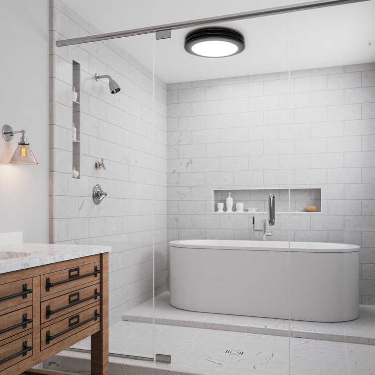 Matte Black Round Bathroom Exhaust Fan with Dimmable LED Light