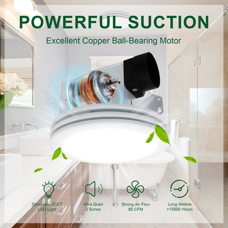 White Acrylic Round Ceiling Mount Bathroom Exhaust Fan with LED Light
