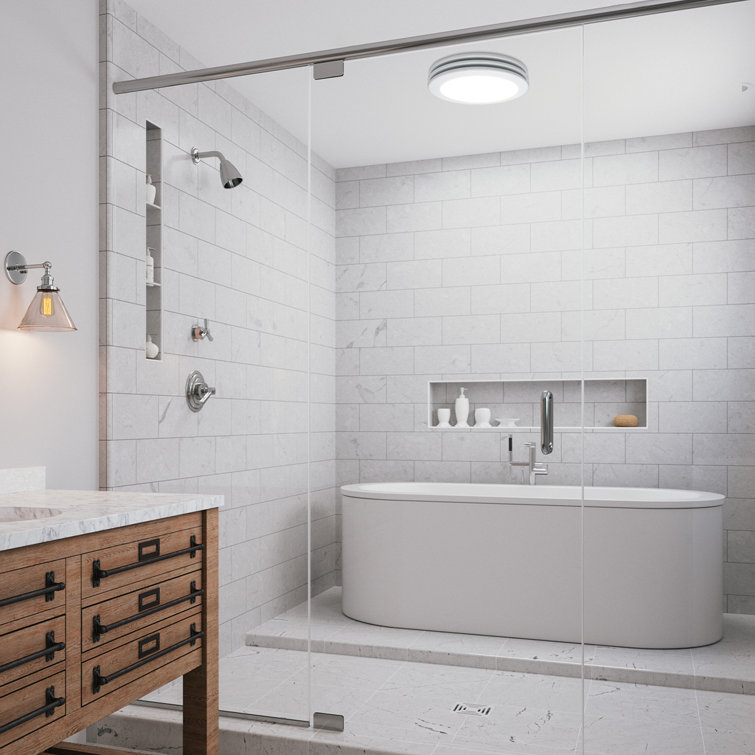White Acrylic Round Ceiling Mount Bathroom Exhaust Fan with LED Light