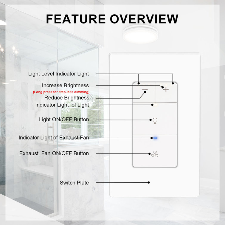 White Tamper Resistant Dimmer Switch for Bathroom Fan and Light