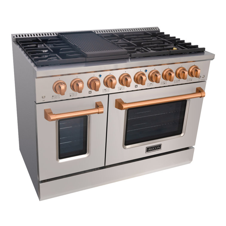 Akicon 48" Stainless Steel and Copper 8-Burner Gas Range with Convection Oven