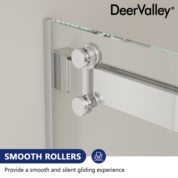 43" Frameless Sliding Shower Enclosure with Clear Glass and Stainless Steel