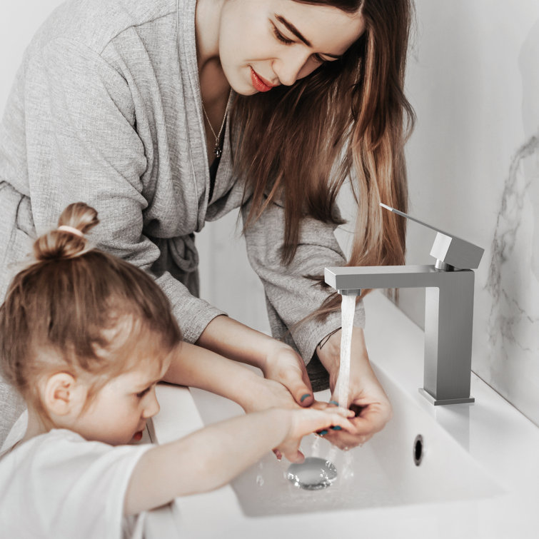 Brushed Stainless Steel Single Handle Waterfall Bathroom Faucet