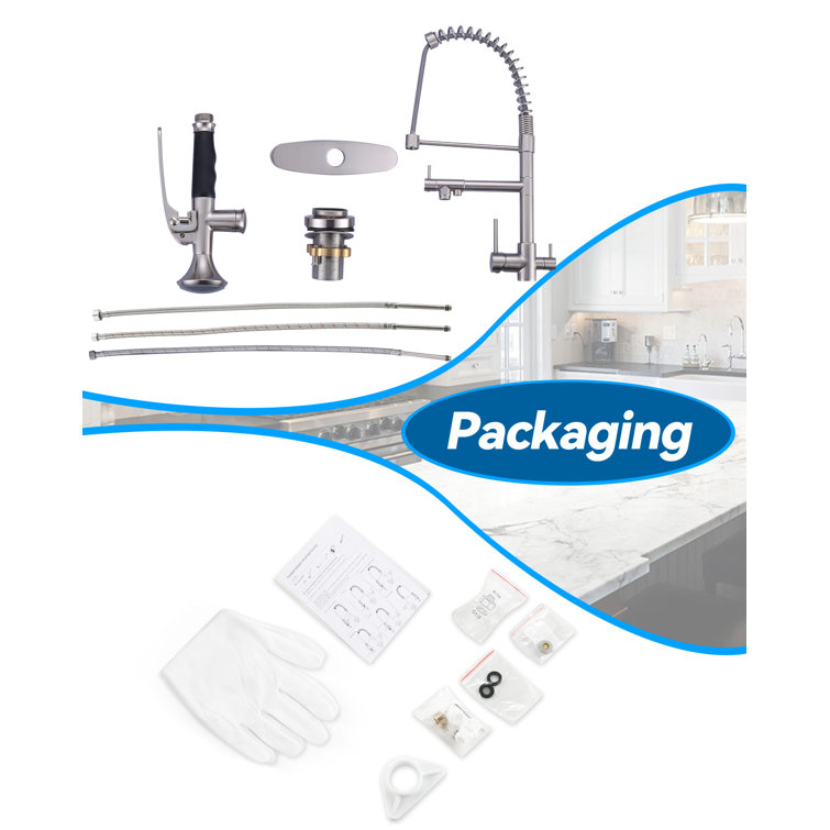 Brushed Nickel Double Handle Pull-Down Kitchen Faucet with Spray