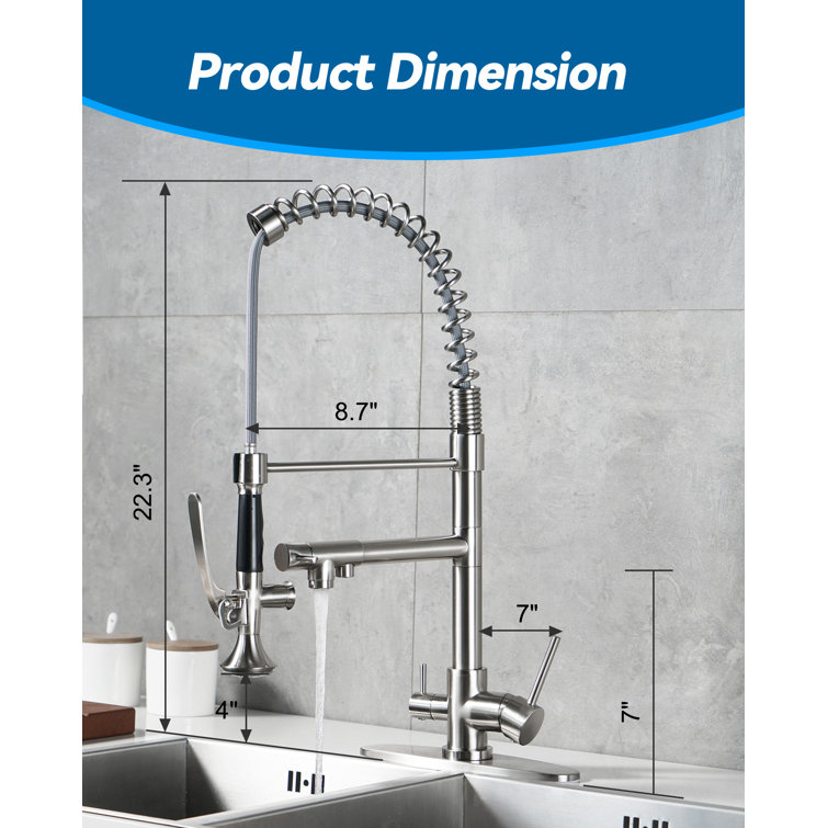 Brushed Nickel Double Handle Pull-Down Kitchen Faucet with Spray