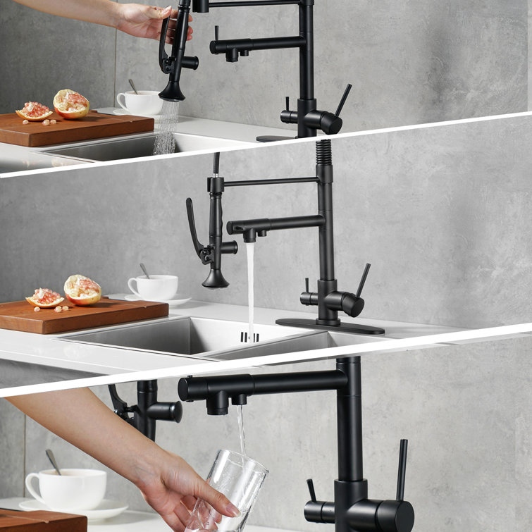Commercial Style 3-In-1 Pull Down Kitchen Faucet With Drinking Water Kitchen Faucet