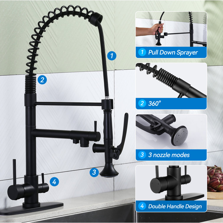 Commercial Style 3-In-1 Pull Down Kitchen Faucet With Drinking Water Kitchen Faucet