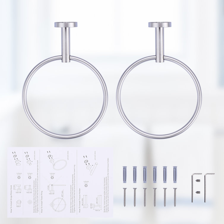 Brushed Nickel Double Wall Mounted Circular Towel Ring Set