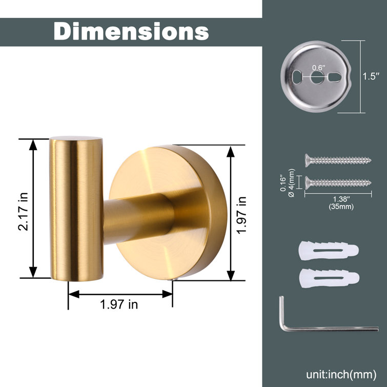 Brushed Gold Stainless Steel Wall Mounted J-Hook Set