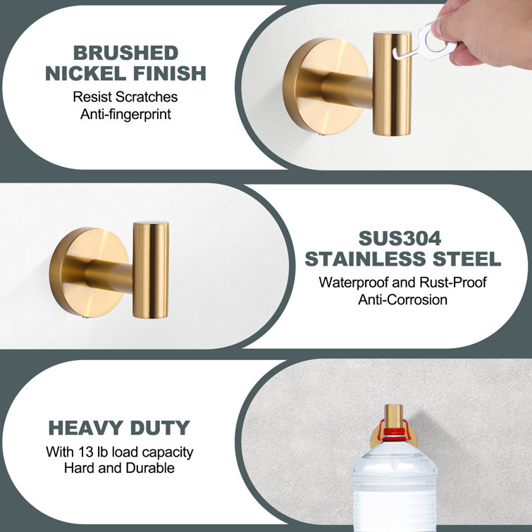 Brushed Gold Stainless Steel Wall Mounted J-Hook Set