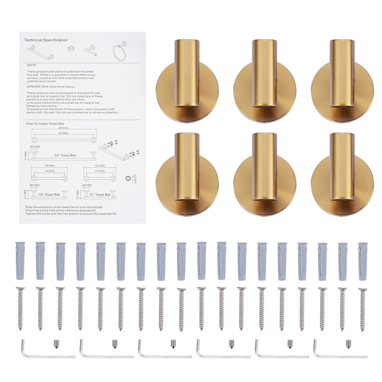 Brushed Gold Stainless Steel Wall Mounted J-Hook Set