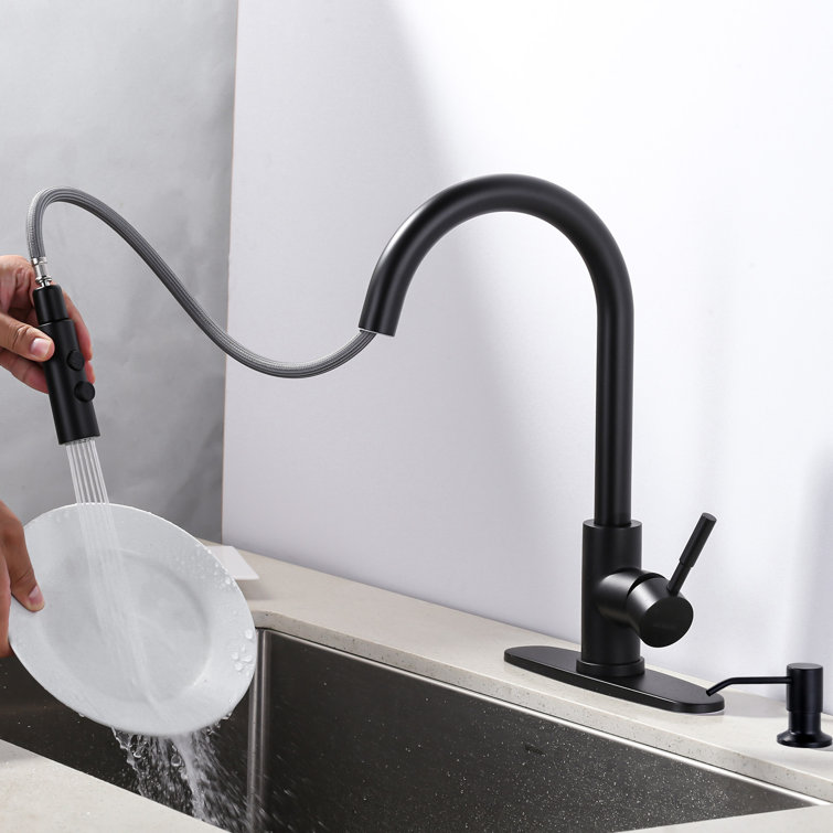 Matte Black Stainless Steel Single Handle Pull Down Kitchen Faucet