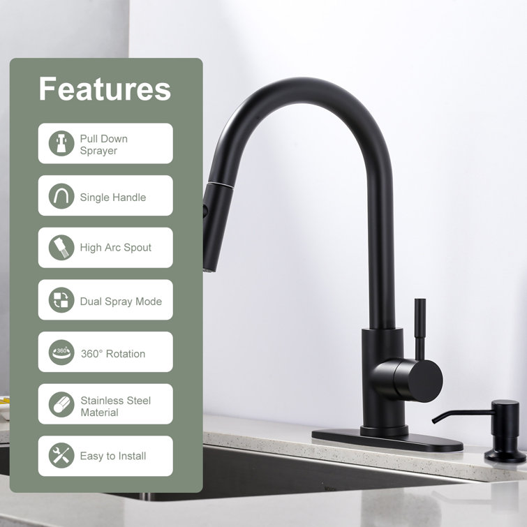 Matte Black Stainless Steel Single Handle Pull Down Kitchen Faucet