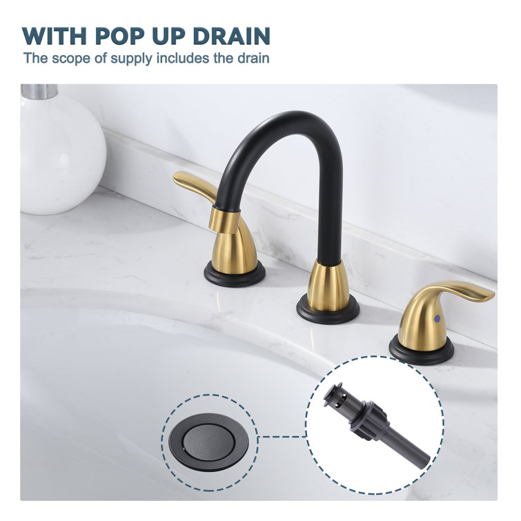 8 Inch Black and Gold Double Handle Widespread Bathroom Faucet