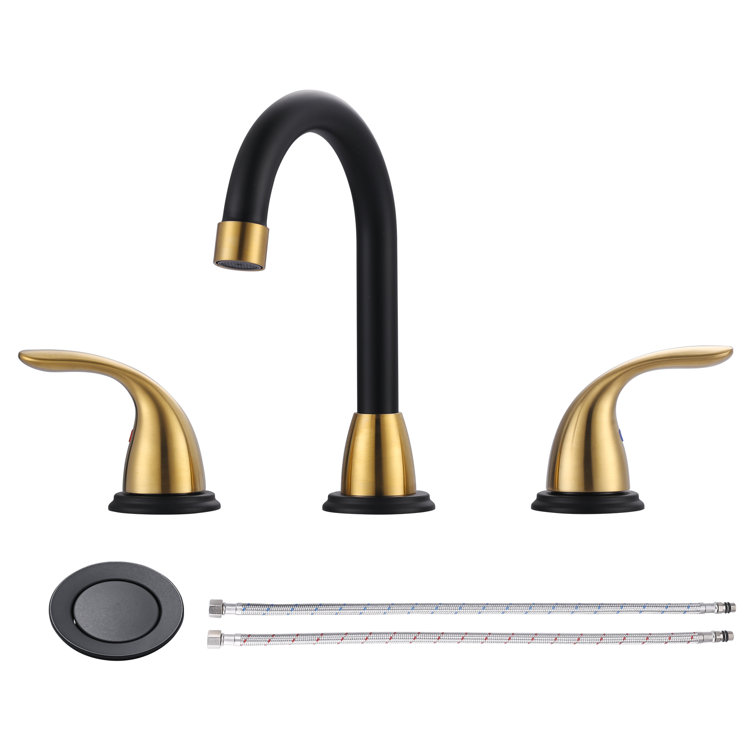 8 Inch Black and Gold Double Handle Widespread Bathroom Faucet