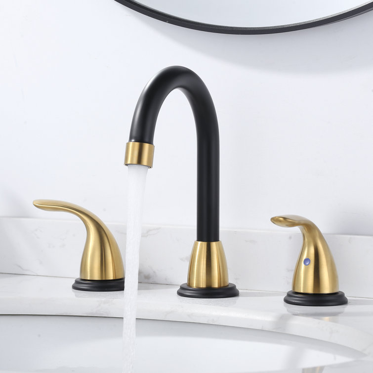 8 Inch Black and Gold Double Handle Widespread Bathroom Faucet