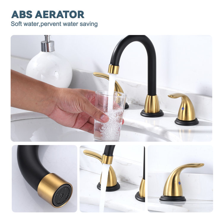 8 Inch Black and Gold Double Handle Widespread Bathroom Faucet