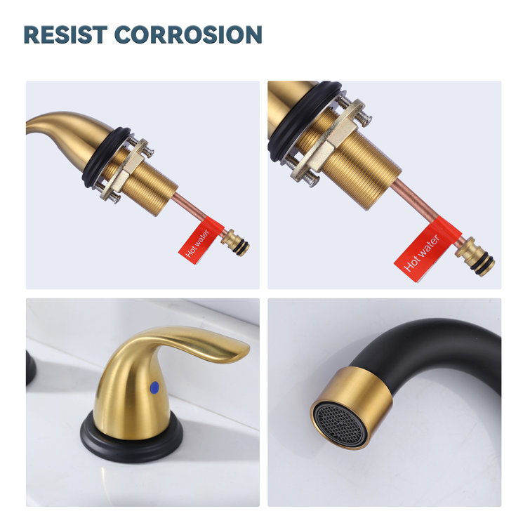 8 Inch Black and Gold Double Handle Widespread Bathroom Faucet