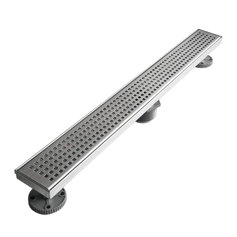 24-Inch Brushed Stainless Steel Linear Shower Drain with Square Pattern
