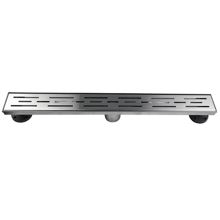 36-Inch Brushed Stainless Steel Linear Shower Drain with Stripe Pattern