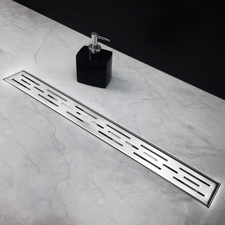 36-Inch Brushed Stainless Steel Linear Shower Drain with Stripe Pattern