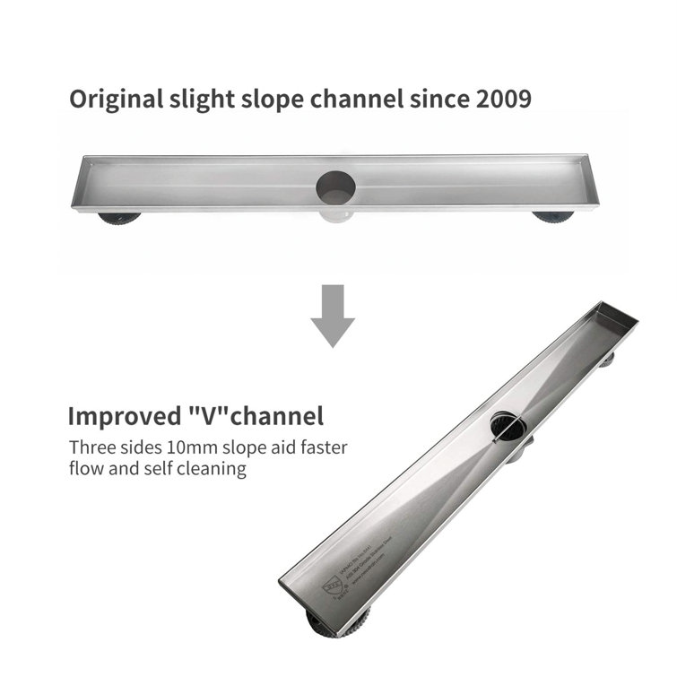 36-Inch Brushed Stainless Steel Linear Shower Drain with Stripe Pattern