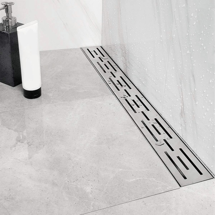36-Inch Brushed Stainless Steel Linear Shower Drain with Stripe Pattern