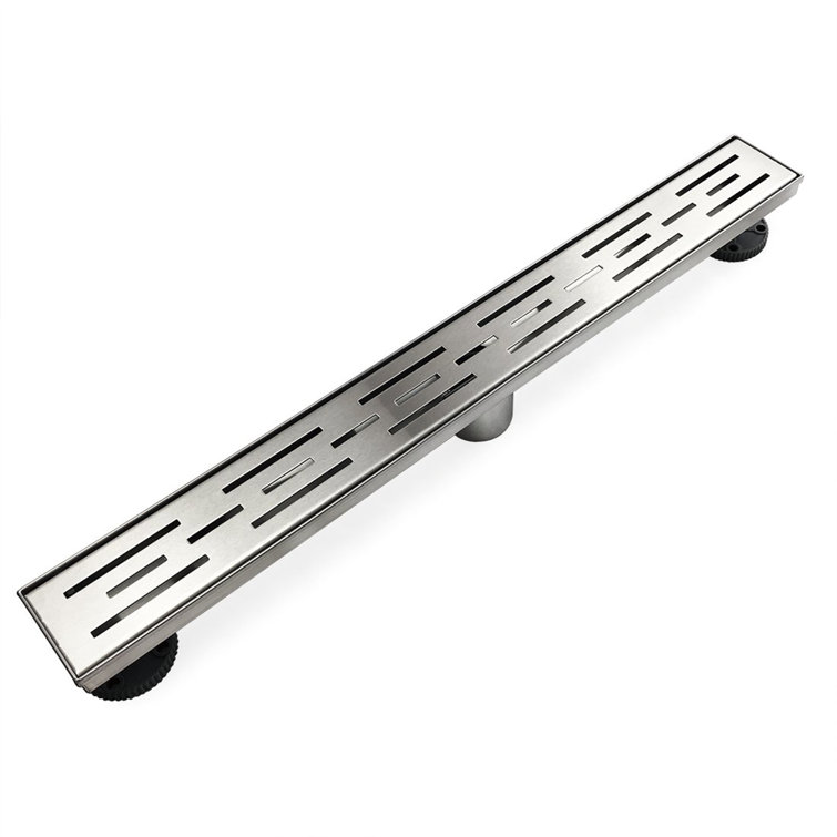 36-Inch Brushed Stainless Steel Linear Shower Drain with Stripe Pattern