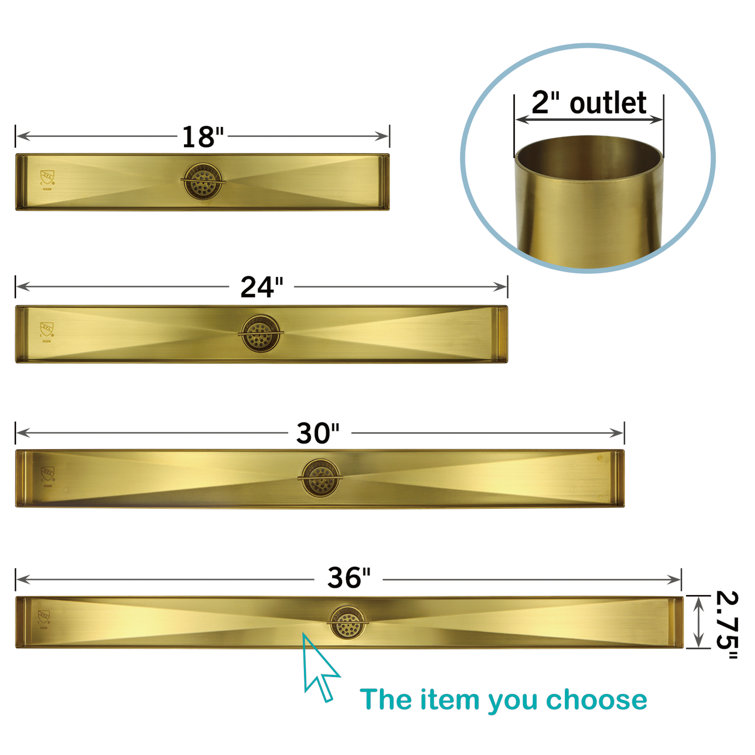 36-Inch Gold Stainless Steel Linear Shower Drain with Tile Insert