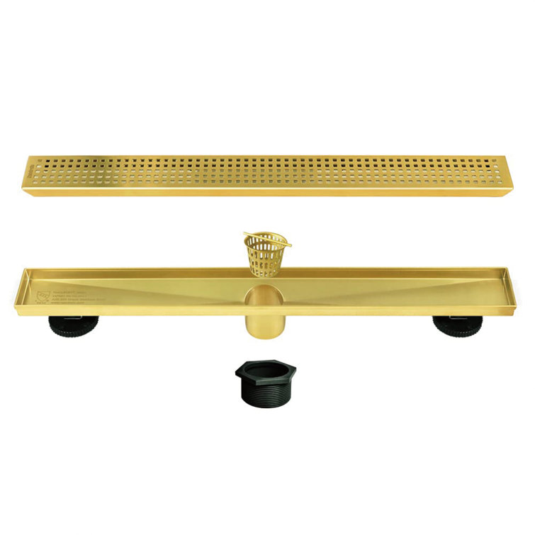 36-Inch Gold Stainless Steel Linear Shower Drain with Square Holes
