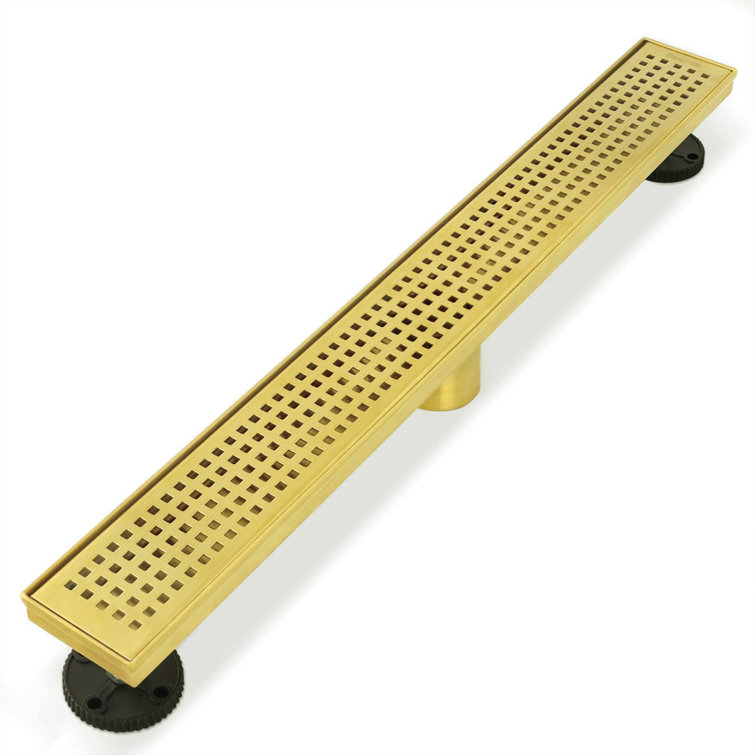 36-Inch Gold Stainless Steel Linear Shower Drain with Square Holes