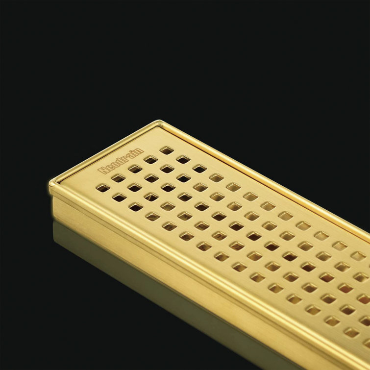 36-Inch Gold Stainless Steel Linear Shower Drain with Square Holes