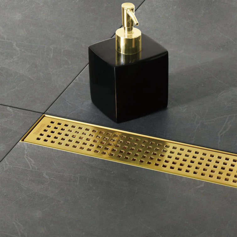 36-Inch Gold Stainless Steel Linear Shower Drain with Square Holes