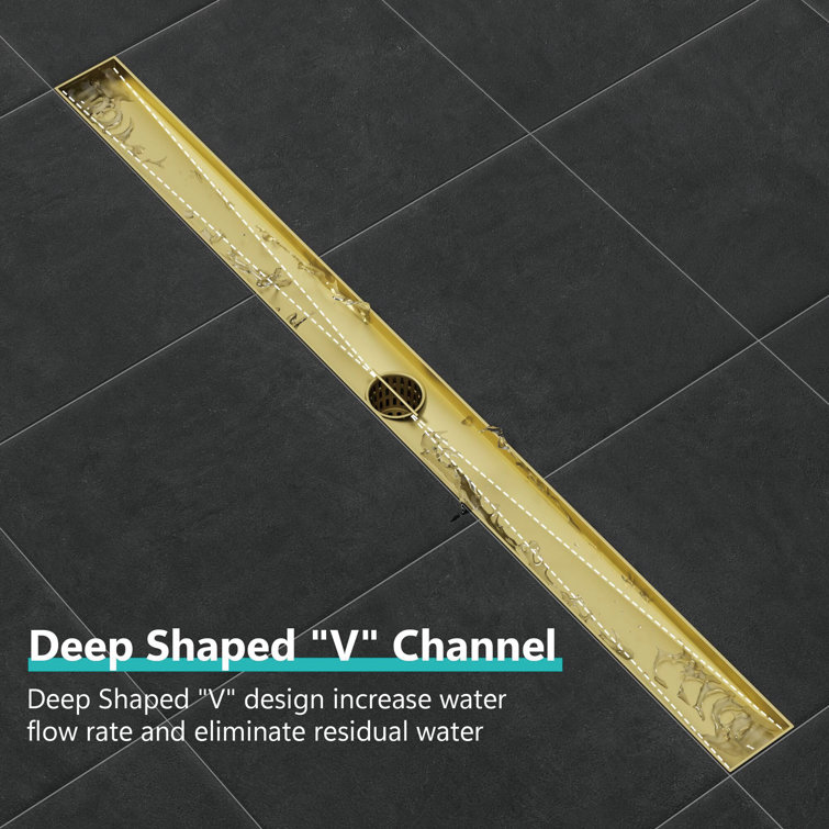 36-Inch Gold Stainless Steel Linear Shower Drain with Square Holes