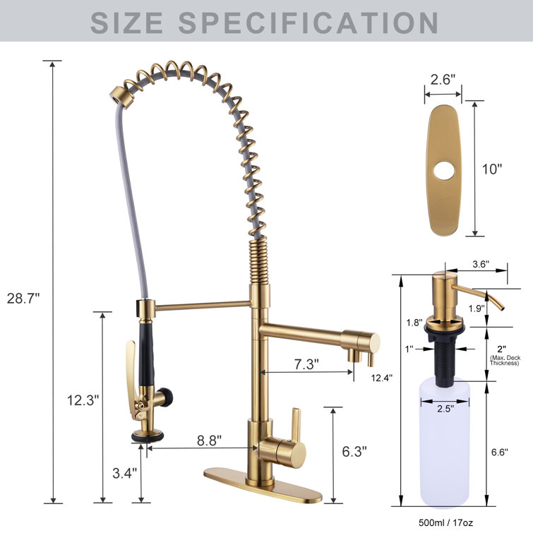 Brushed Gold Commercial High-Arc Kitchen Faucet with Pull-Out Spray