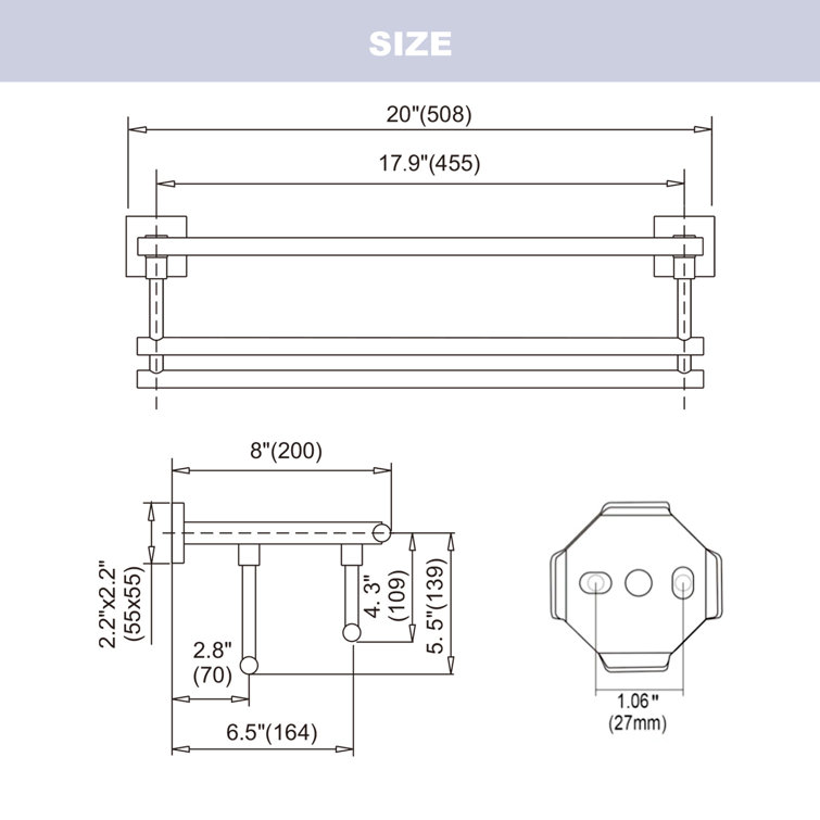 Matte Black 20 Inch Wall Mounted Double Towel Rack