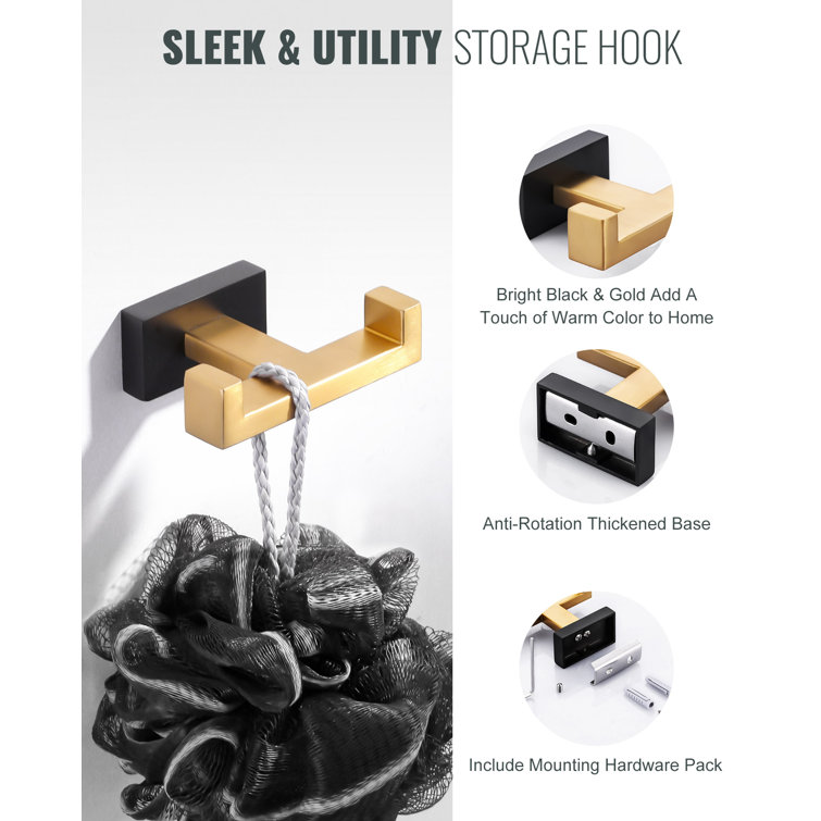 Matte Black and Gold Stainless Steel Double Towel Hook