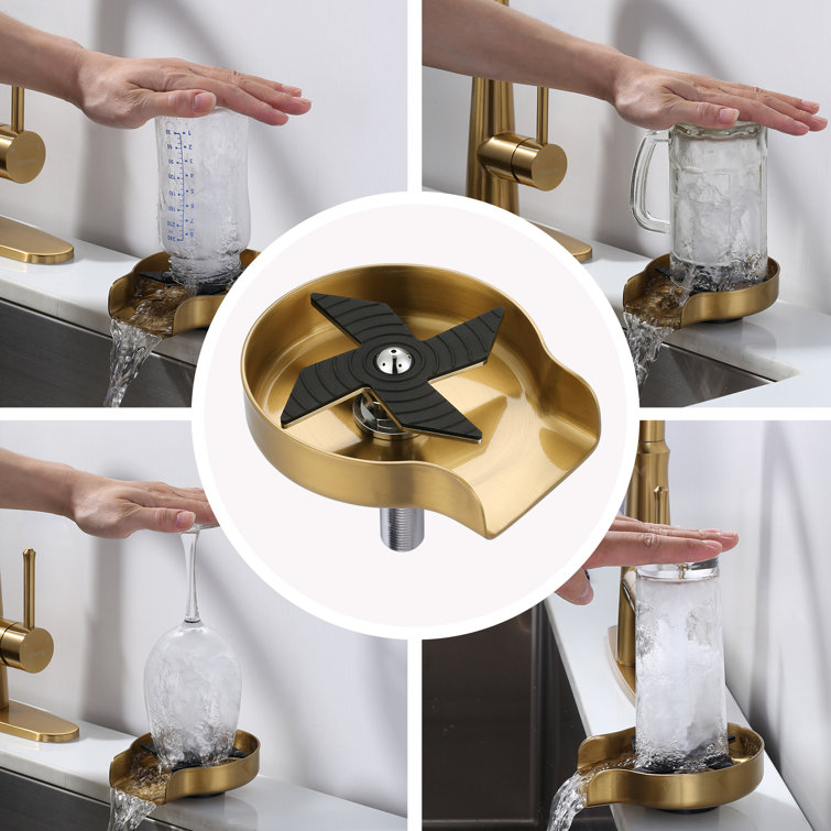 Brushed Gold Stainless Steel Pull-Down Kitchen Faucet with Deckplate