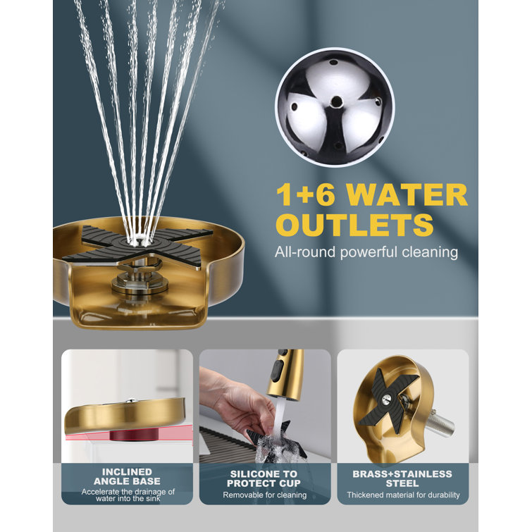 Brushed Gold Stainless Steel Pull-Down Kitchen Faucet with Deckplate