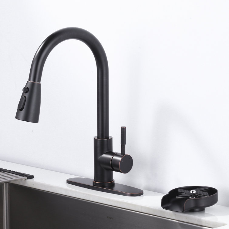 Oil Rubbed Bronze Single Handle Pull-Down Kitchen Faucet with Deckplate