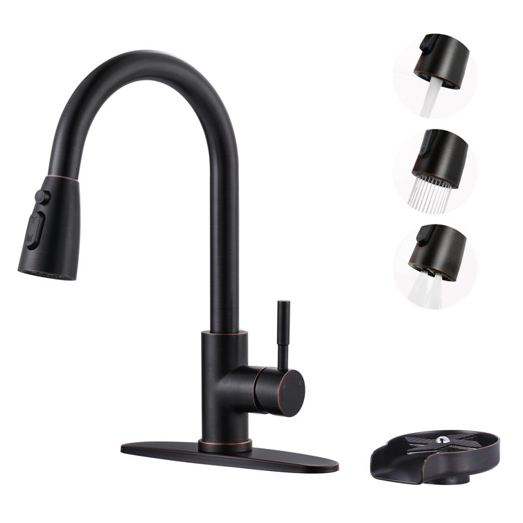Oil Rubbed Bronze Single Handle Pull-Down Kitchen Faucet with Deckplate