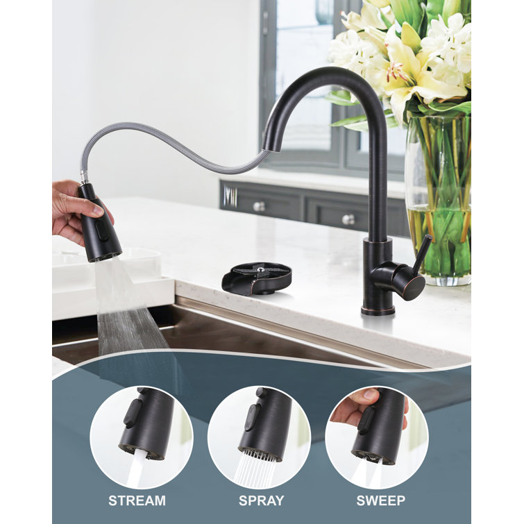 Oil Rubbed Bronze Single Handle Pull-Down Kitchen Faucet with Deckplate