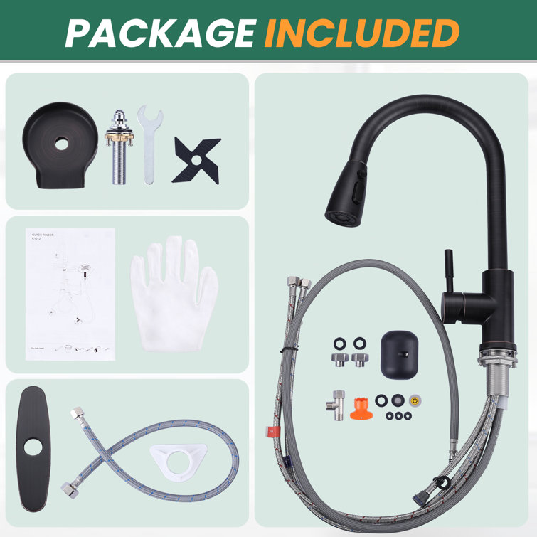 Oil Rubbed Bronze Single Handle Pull-Down Kitchen Faucet with Deckplate