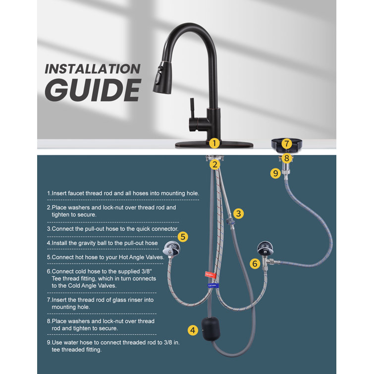 Oil Rubbed Bronze Single Handle Pull-Down Kitchen Faucet with Deckplate